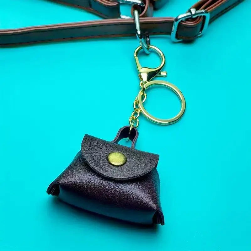 LATS Retro Cute Small Leather Bag Long Necklace for Women Fashion Sweater Chain Neck Hanging Jewelry Versatile Accessory Gift