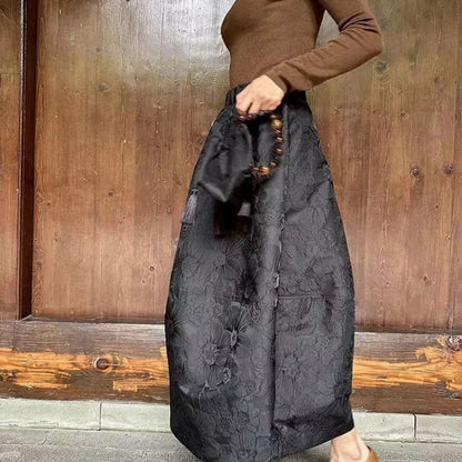 Casual Sweet and Fresh Skirt 2025 Summer Retro New Chinese Jacquard Mori Flower Bud Skirt