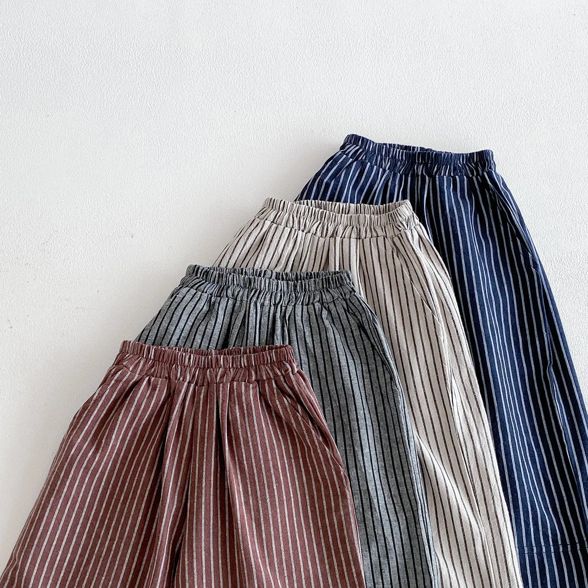 Boys Girls Linen Cotton Stripe Trousers For Children's Clothes Fall Spring Boy Loose Casual Harem Pants Kids Long Pants for 1-7T