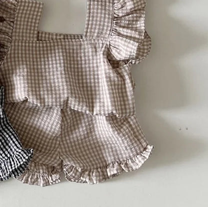 MILANCEL 2024 Summer Baby Lattice Clothing Set Toddler check Tee and Shorts 2Pcs Girls Outwear Suits