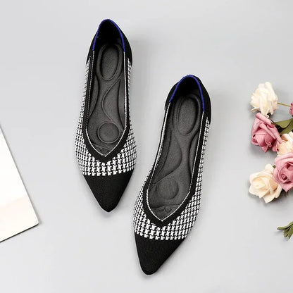 Women's Shoes Mesh Breathable Pointed Toe Flat Shoes Fashion Soft Bottom Knitted Shoes Female Casual Slip on Footwear Loafers85