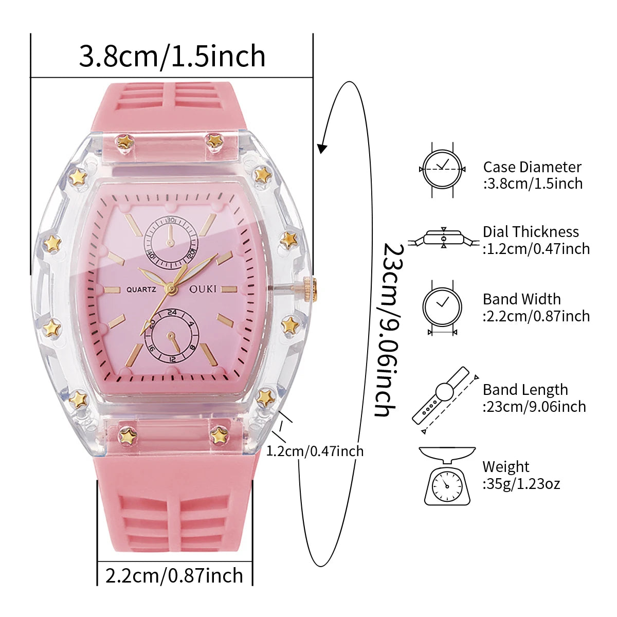 Fashion Tonneau Dial Women Quartz Watch Casual Silicone Strap Ladies Sports Wristwatches Relogio Feminino Gift（Without Box）