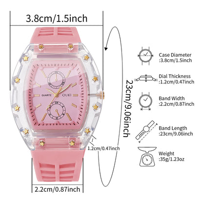 Fashion Tonneau Dial Women Quartz Watch Casual Silicone Strap Ladies Sports Wristwatches Relogio Feminino Gift（Without Box）