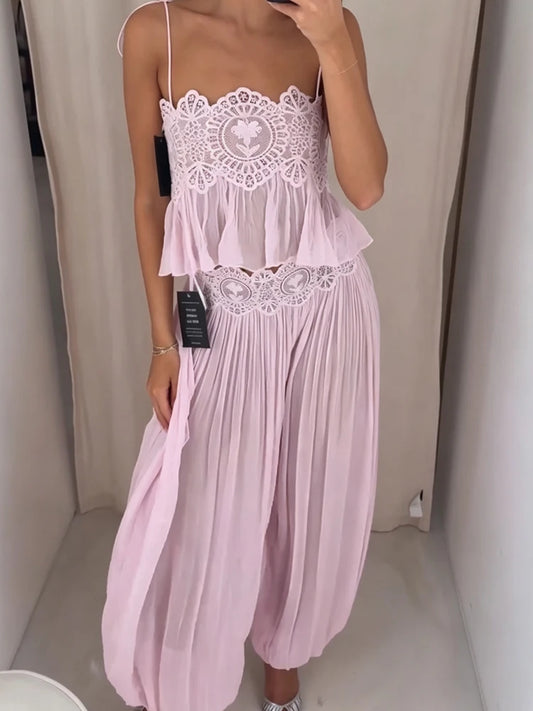 Women's Lace-Detail Top & Trousers Set