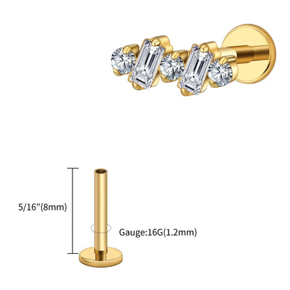 Right Grand ASTM F136 Titanium 16G Baguette CZ Climber Stud Earring Cluster Cartilage Helix Labret Stud Piercing Body Jewelry