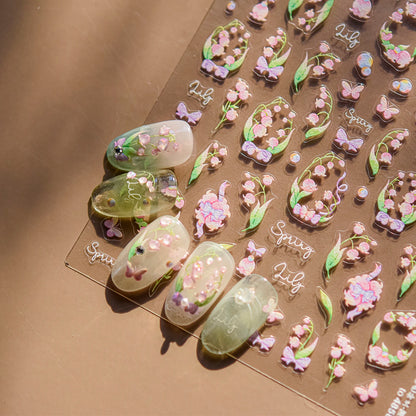 Red Butterfly 5D Nail Sticker Nail Art Decoration Spring Flowers Nail Art Decal Relief Sticker Press on Nails
