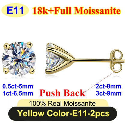 PureNew 0.5-3ct Classic Full Moissanite Earrings For Women S925 Silver Plated 18k Gold D Color VVS1 Women's Moissanite Earrings
