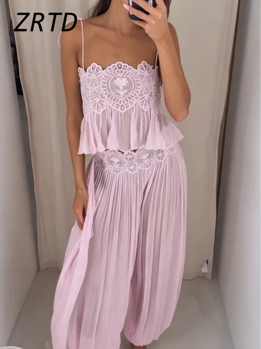 Women's Lace-Detail Top & Trouser Set Options