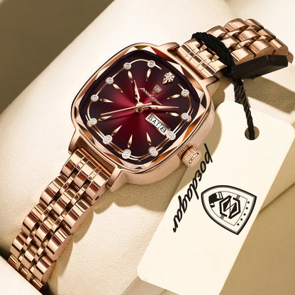 POEDAGAR Luxury Women's Watches Waterproof Week Date Elegant Ladies Wristwatch Stainless Steel Quartz Fashion Women Watch Reloj