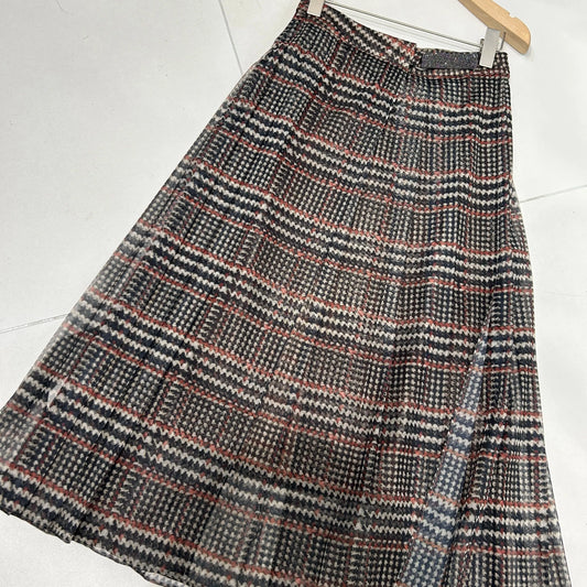 Women's Plaid Mesh Long Skirt