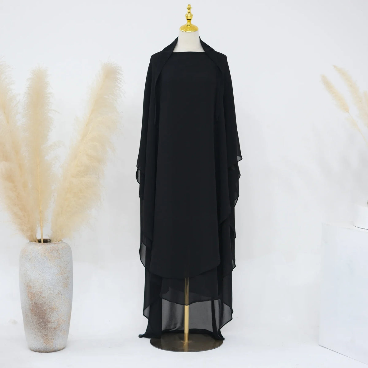 Two Layer Chiffon Extra Long Khimar Niqab Eid Ramadan Muslim Women Islamic Clothing Prayer Garment Overhead Abaya Dress Kaftan