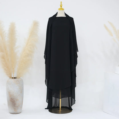 Two Layer Chiffon Extra Long Khimar Niqab Eid Ramadan Muslim Women Islamic Clothing Prayer Garment Overhead Abaya Dress Kaftan
