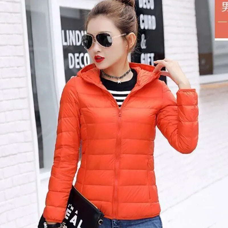 Autumn Winter New Parkas Down Coat Women's Short Stand-UP Collar Hooded Warm Cotton Padded Jacket Large Size Outcoat Female Tops