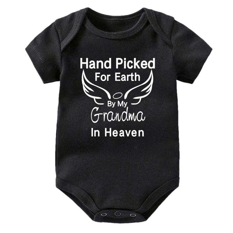 Hand Picked for Earth By My Grandpa/grandma In Heaven Baby Bodysuit Romper Summer Short Sleeve Jumpsuit Ropa