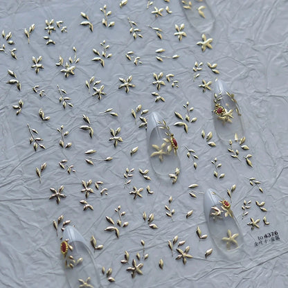 Elegant Gold Scepter 5D Nail Art Stickers Gorgeous Gemstone Luxury Courtly Pattern Necklace Frame Self Adhesive Manicure Decals