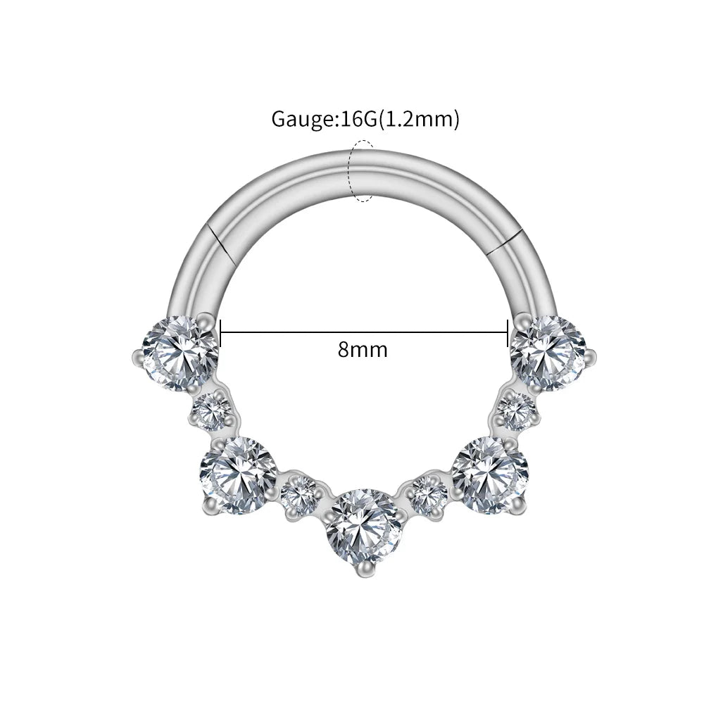 Right Grand ASTM F136 Titanium 16G Hinged Daith Earring Segment Hoop 8mm/10mm CZ Septum Clicker Nose Ring Piercing Body Jewelry