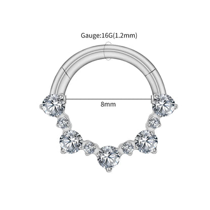 Right Grand ASTM F136 Titanium 16G Hinged Daith Earring Segment Hoop 8mm/10mm CZ Septum Clicker Nose Ring Piercing Body Jewelry