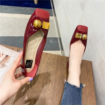 Women Flats Pu Leather Yellow Flat Shoes Solid Color Soft Sole Slip on 2025 Summer Female Fashion Shoes Square Toe Ballet Shoes