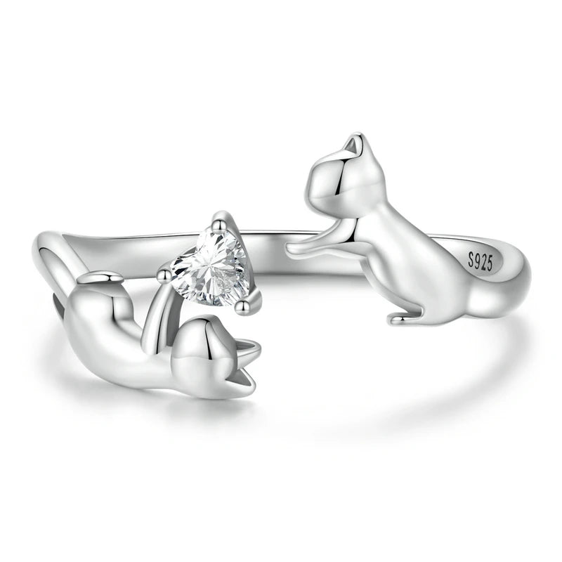 WOSTU 925 Sterling Silver Pet Cat Stackable opening Ring For Women Snake Dog Adjustable rings Fine Jewelry Party Birthday Gift