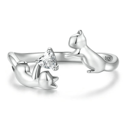 WOSTU 925 Sterling Silver Pet Cat Stackable opening Ring For Women Snake Dog Adjustable rings Fine Jewelry Party Birthday Gift
