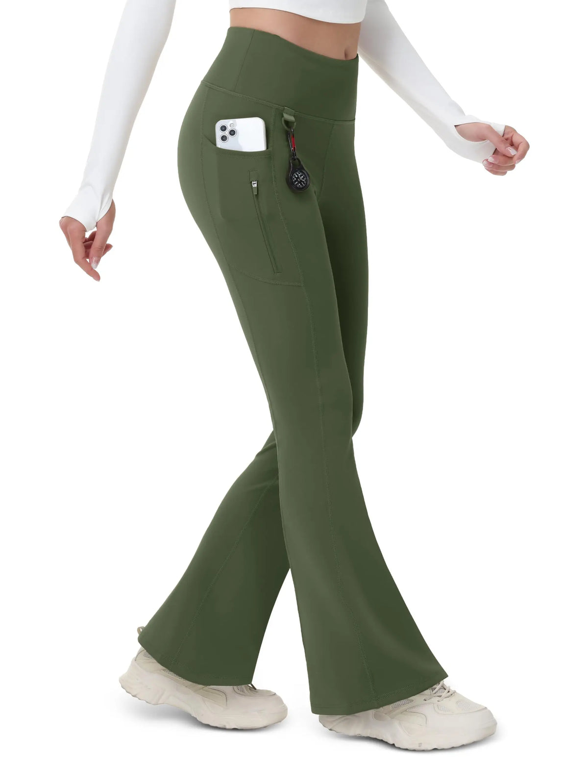 TACVASEN Fleece Lined Flare Pants Women's Waterproof Insulated Winter Pants High Waisted Bootcut Hiking Yoga Leggings Pockets