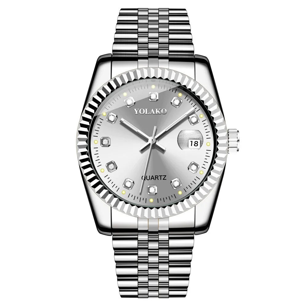 Watches for Women Simple Casual Student Fashion Quartz Diamond-Encrusted Steel Band Calendar Gold Set Men's Watch Couple