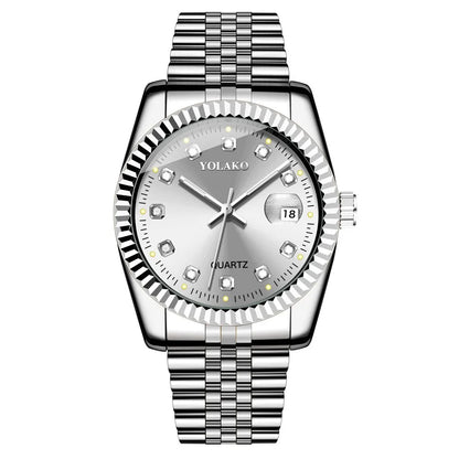 Watches for Women Simple Casual Student Fashion Quartz Diamond-Encrusted Steel Band Calendar Gold Set Men's Watch Couple