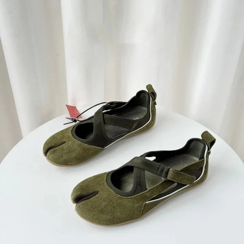 Cross split toe Mary Jane Single Shoes Women 2026 New Versatile Flat Ballet Casual Shoes