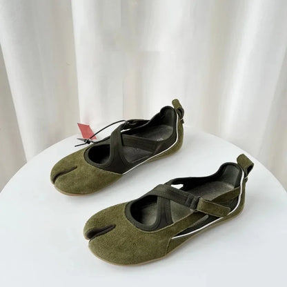 Cross split toe Mary Jane Single Shoes Women 2026 New Versatile Flat Ballet Casual Shoes
