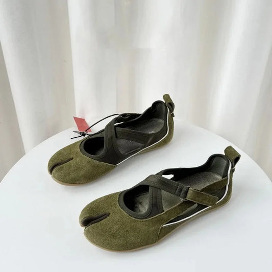 Cross split toe Mary Jane Single Shoes Women 2026 New Versatile Flat Ballet Casual Shoes