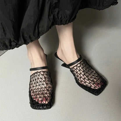 Women's Cutout Mesh Heeled Mules