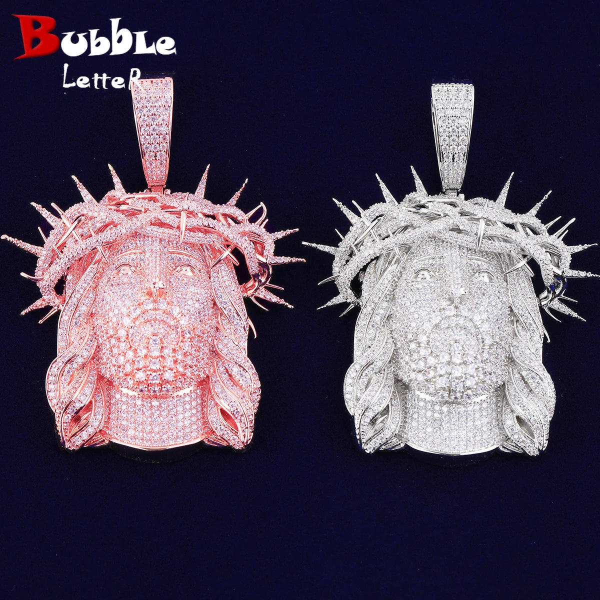 Bubble Letter Iced Out Ratten Jesus Necklace Pendant for Men Prong Setting Cubic Zirocnia Hip Hop Jewelry