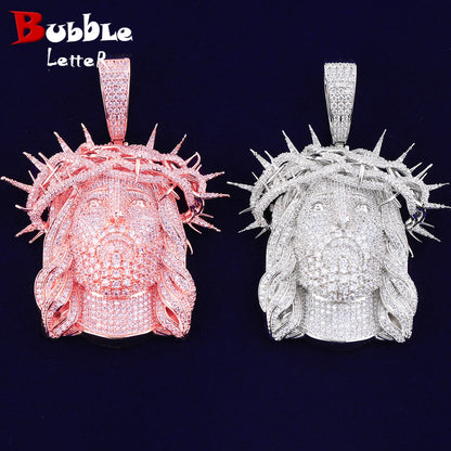 Bubble Letter Iced Out Ratten Jesus Necklace Pendant for Men Prong Setting Cubic Zirocnia Hip Hop Jewelry