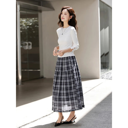 VIMLY Women's Vintage Plaid Skirt 2026 Autumn Casual Vintage Skirts Design Midi Skirt Commute Ruffle A-line Female Skirt A2980