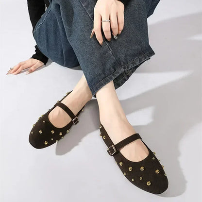 Women's Studded Buckle-Strap Mary Jane Flats