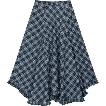 ELFSACK 2025 Autumn New Arrivals Casual Asymmetric Plaid Midi Skirt Irregular Design Long Skirt For Woman
