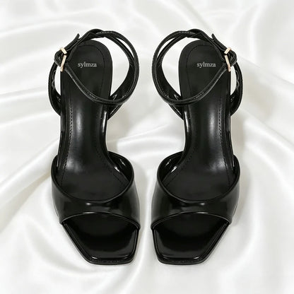 Women's Square-Toe Ankle-Strap Heeled Sandals