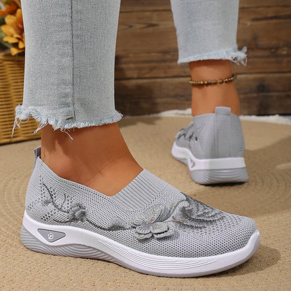 Durable, all-season outdoor women's breathable knit sneakers, lightweight casual walking shoes for spring and summer.