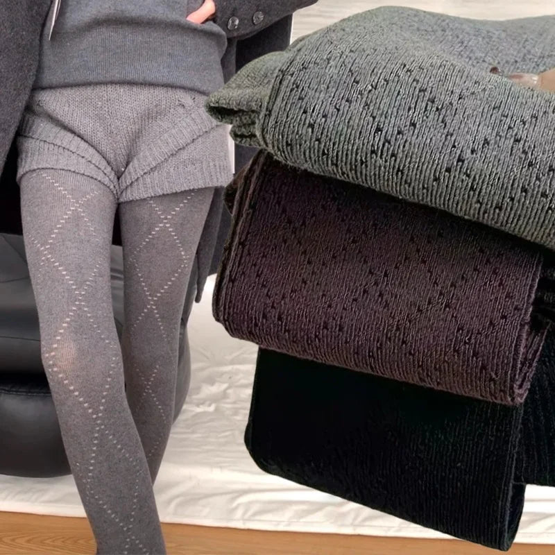 Winter Vintage Grid Tights Women High Waist Elastic Slim Warm Pantyhose 2026 Spring Streetwear Y2K Tights Stocking