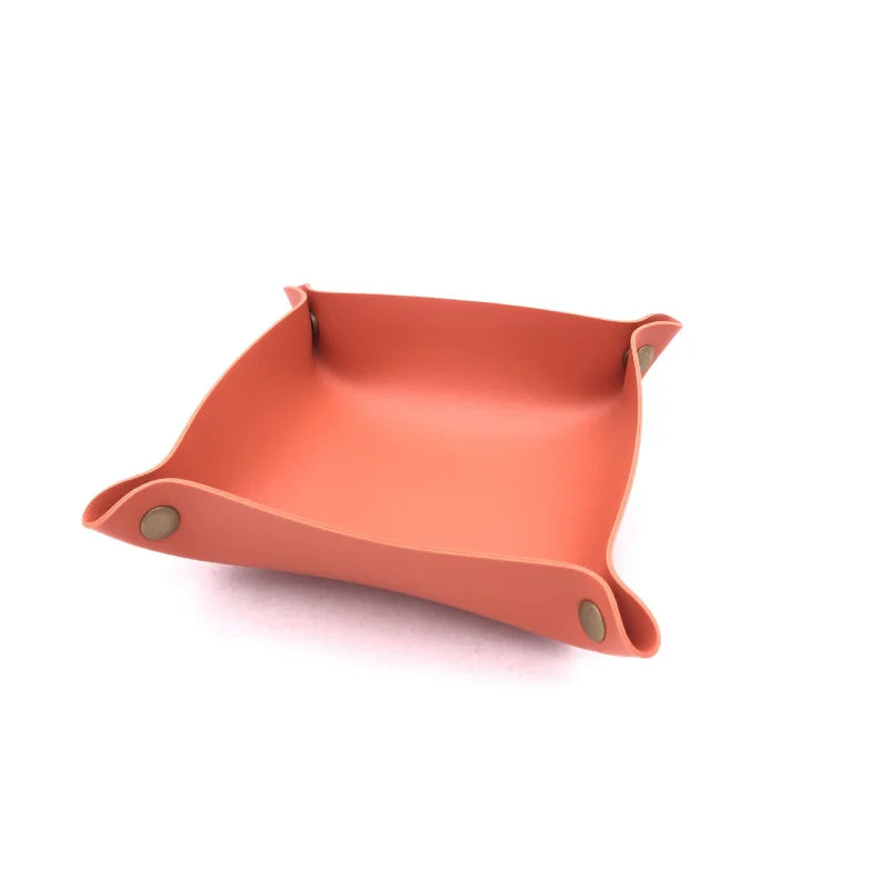 1Pc Colorful Foldable PU Leather Storage Box Desktop Tray Organizer for Jewelry Phone Key Wallet Coin