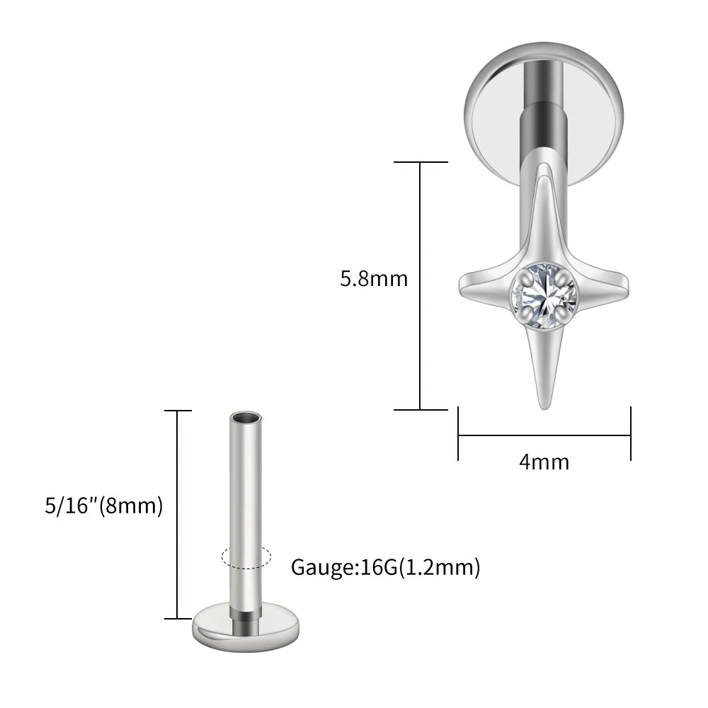 Right Grand ASTM F136 Titanium Four Point Star Flat Back Stud 16G Tiny CZ Cartilage Earring Helix Tragus Nose Piercing Jewelry