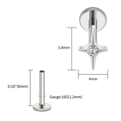 Right Grand ASTM F136 Titanium Four Point Star Flat Back Stud 16G Tiny CZ Cartilage Earring Helix Tragus Nose Piercing Jewelry