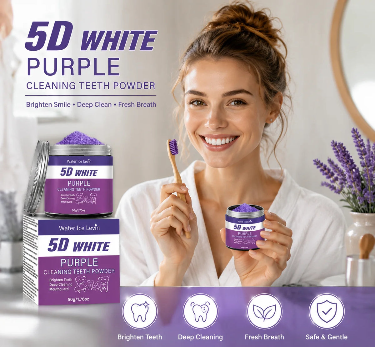 Purple Teeth Whitening Powder 50g Natural Pearl Essence Deep Cleaning Tooth Powder Fresh Breath Teeth Stain Remover Oral Care