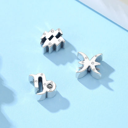 Original 925 Sterling Silver Charms Beads 12 Zodiac A-Z Letters Virgo Aries Fit Brand Bracelets Necklaces Jewelry For Women