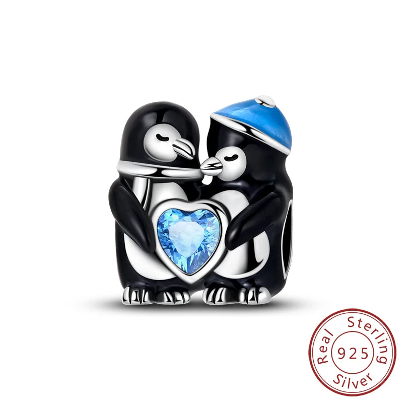 Original 925 Sterling Silver Charms Beads Winter Snowflake Snowman Igloo Penguin Pendant Fit Bracelet Charms Women Jewelry Gift