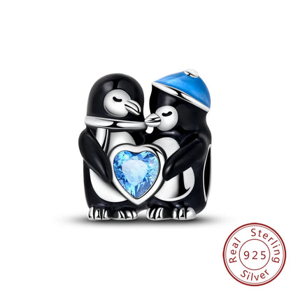 Original 925 Sterling Silver Charms Beads Winter Snowflake Snowman Igloo Penguin Pendant Fit Bracelet Charms Women Jewelry Gift