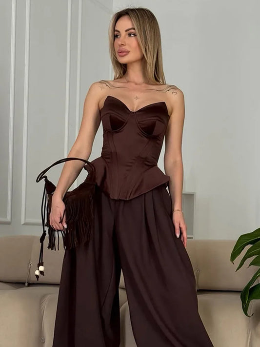 Sexy Solid Strapless Fishbone Tops Women Fashion Waist Cinching Sleeveless Off-shoulder Slim Corset Lady 2025 Party Cropped Vest