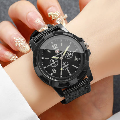 Fashion Decorative Three-eye Dial Women Quartz Watch Nylon Strap Sport Wristwatches Reloj Mujer Girls Clock Gift（Without Box）