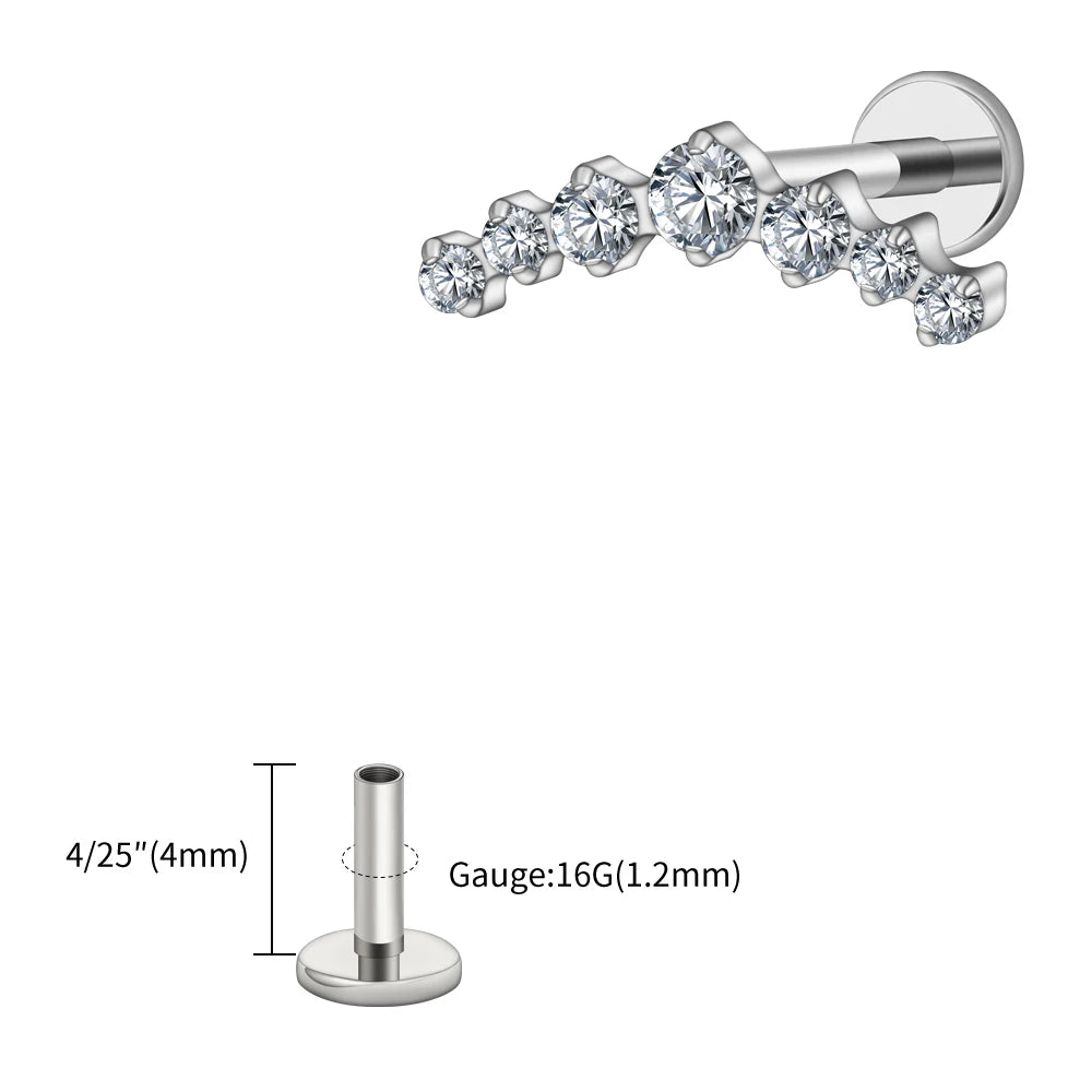 Right Grand ASTM F136 Titanium 16G CZ Cluster Climber Stud Earring Labret Helix Tragus Cartilage Stud Flatback Piercing