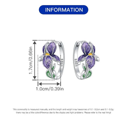 925 Sterling Silver Flower and Plant Series Purple Iris Earrings Exquisite Wedding Party Gifts for Ladies Jewelry Fashion Gifts